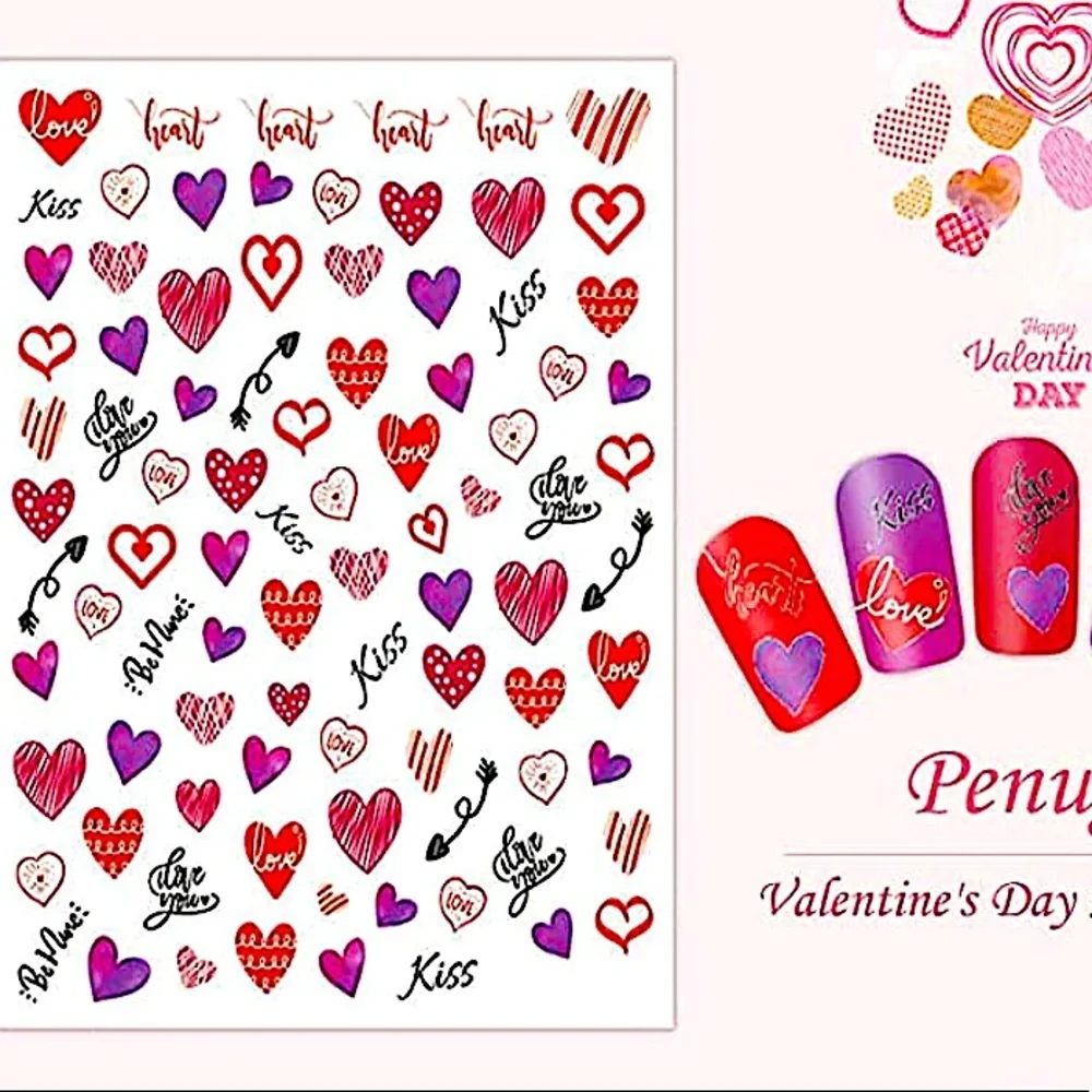 💌BO/GO$6 Valentine’s Day Nail Sticker Decals hearts love wedding - Picture 1 of 2